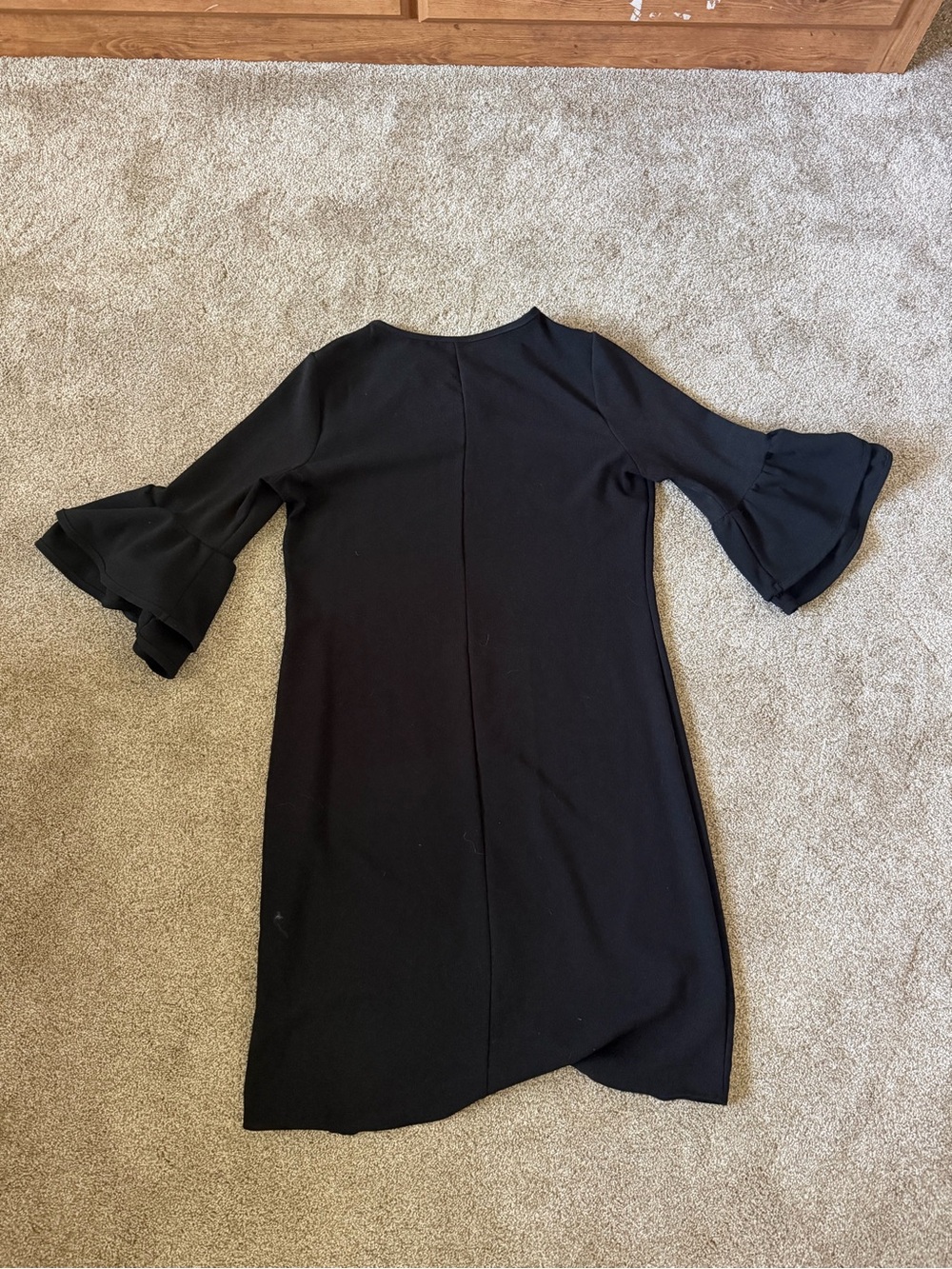 Classic Black Midi Dress with Layered Bell Sleeves